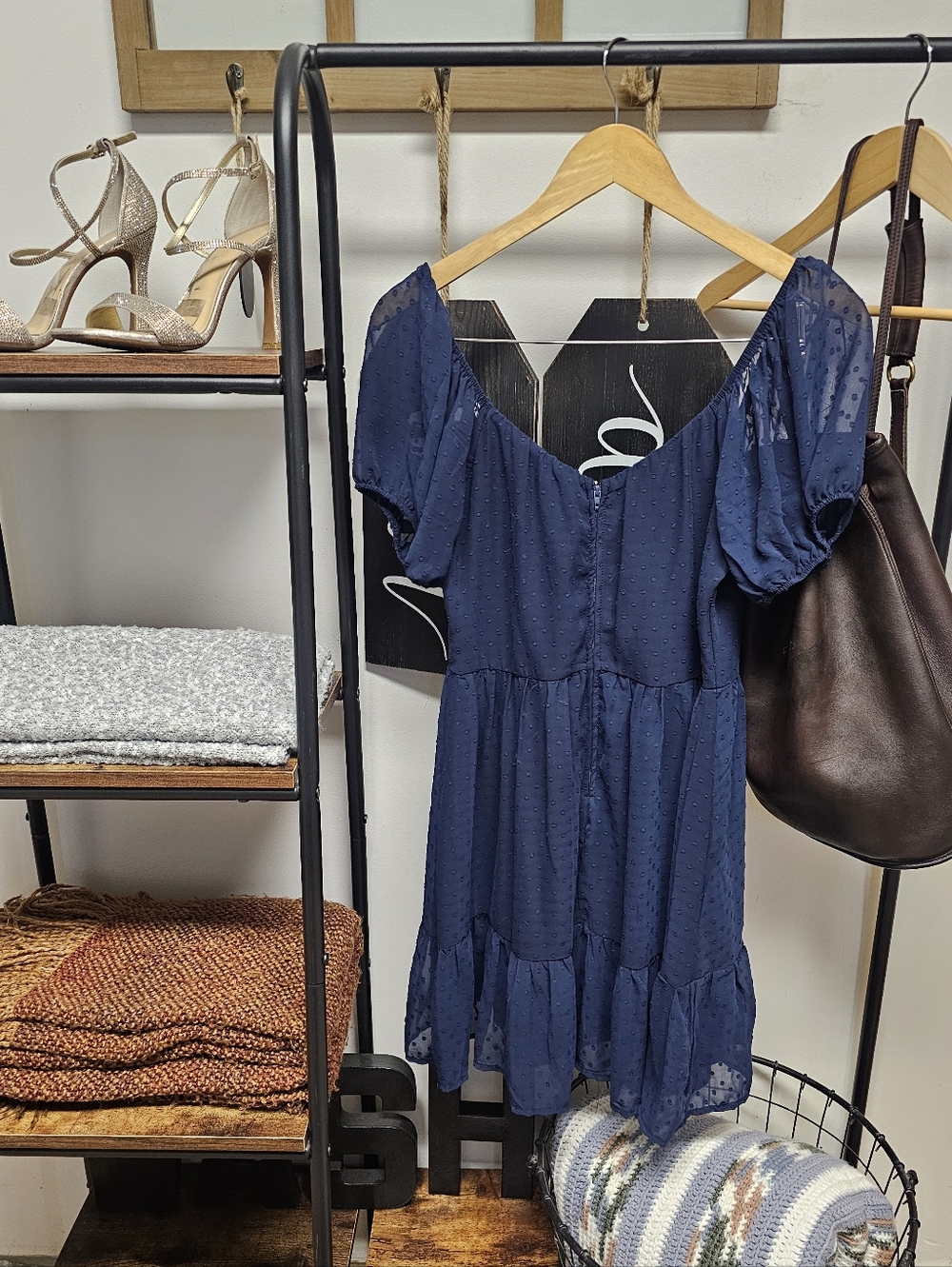 Blue Rain Puff Sleeve Mini Dress